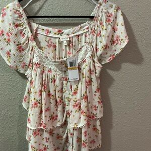 Floral White and Pink Blouse